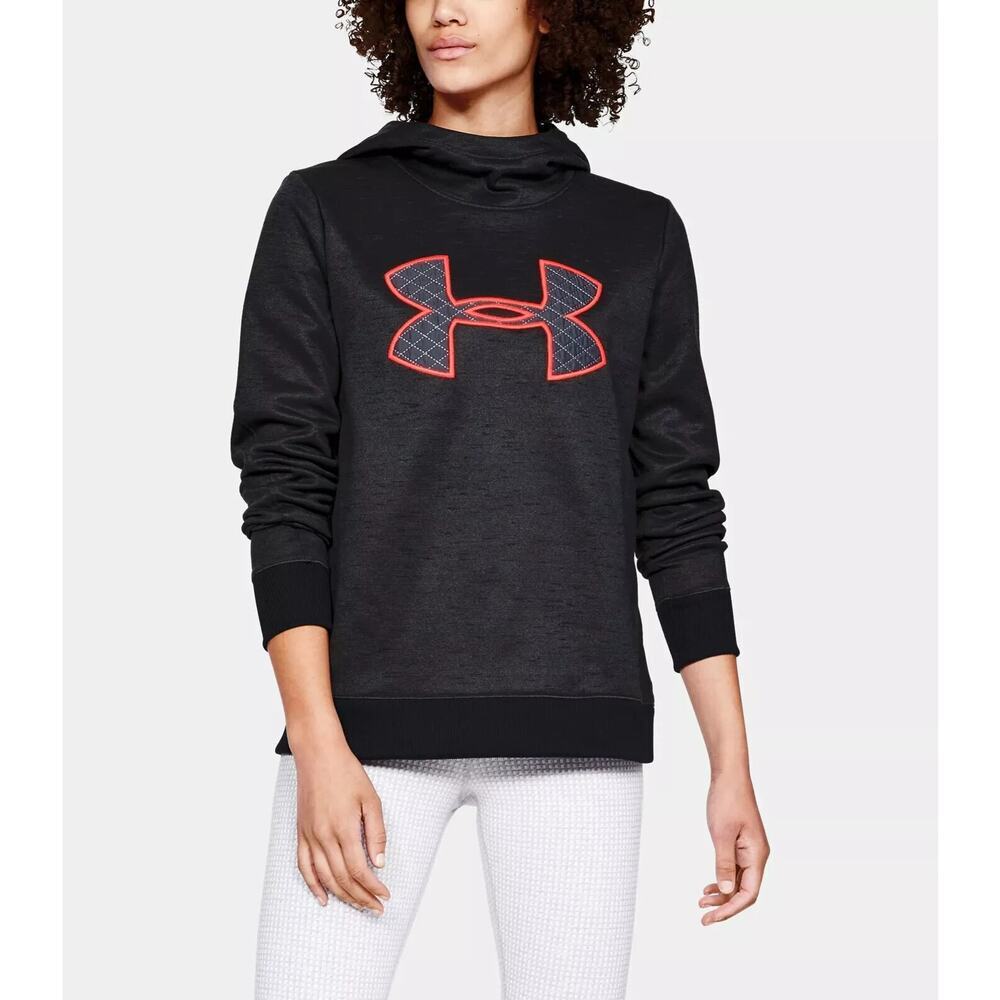 Under Armour ColdGear Fleece Hoodie Women XS Charcoal Big Logo Pullover New - Picture 9 of 13